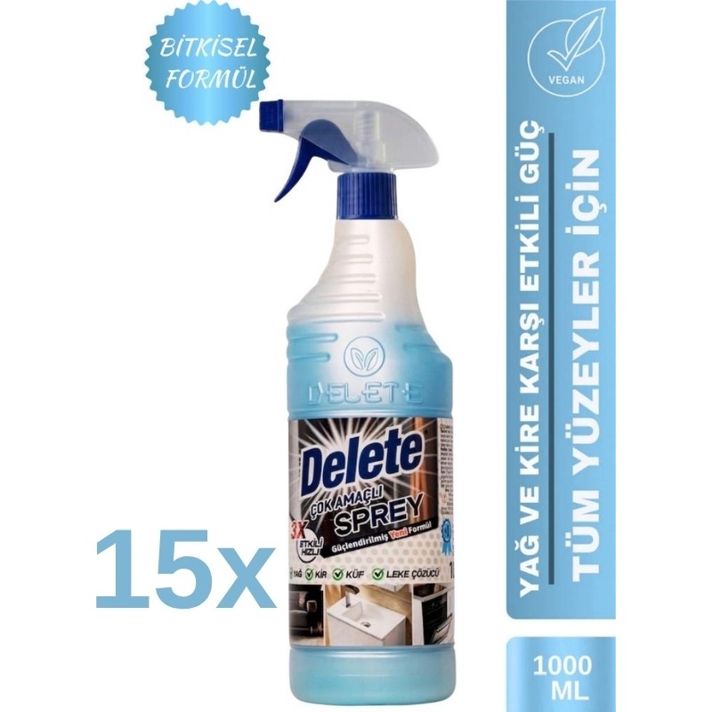 Delete Çok Amaçlı Temizleyici - Yağ Kir Leke Küf Sökücü - 1 Lt. 15 Adet Diğer Fiyatı