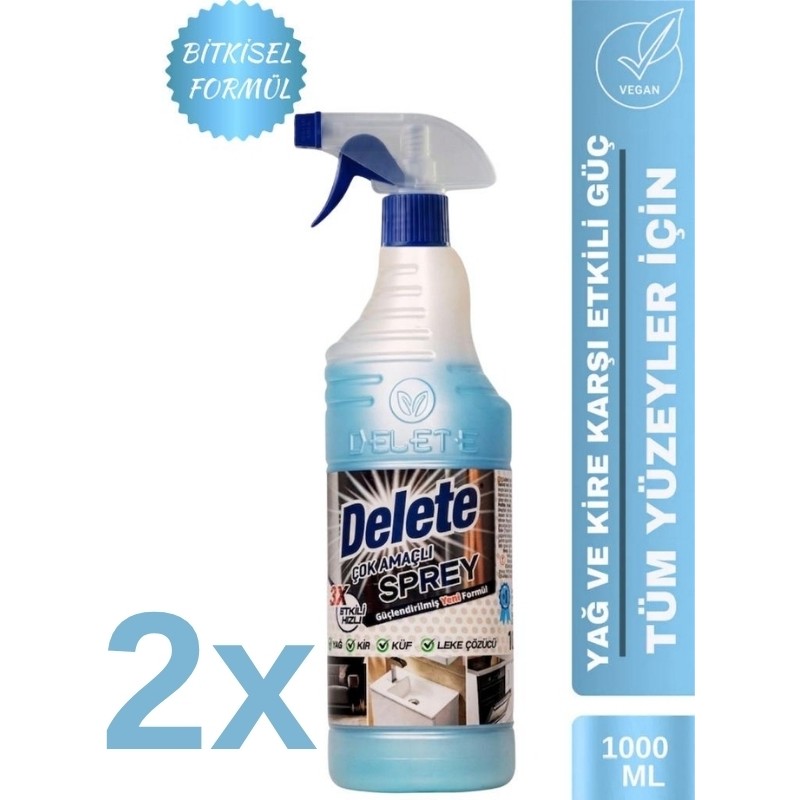 Delete Çok Amaçlı Temizleyici - Yağ Kir Leke Küf Sökücü - 1 Lt. 2 Adet - Mavi Diğer Fiyatı