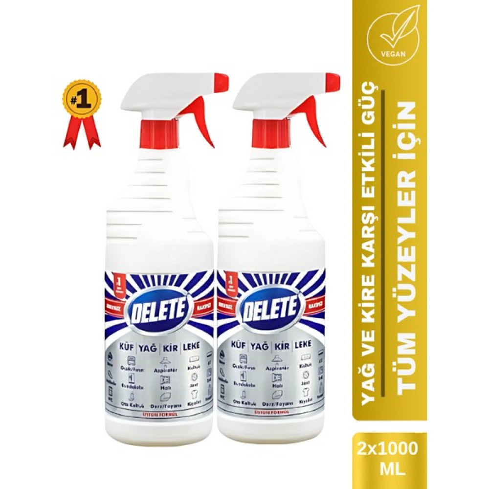 Delete Etkili Çok Amaçlı Temizlik Spreyi, Yağ, Kir Ve Leke Çözücü, Derinlemesine Temizlik Için 2 X 1 Litre - Beyaz Temizlik Malzemeleri Fiyatı