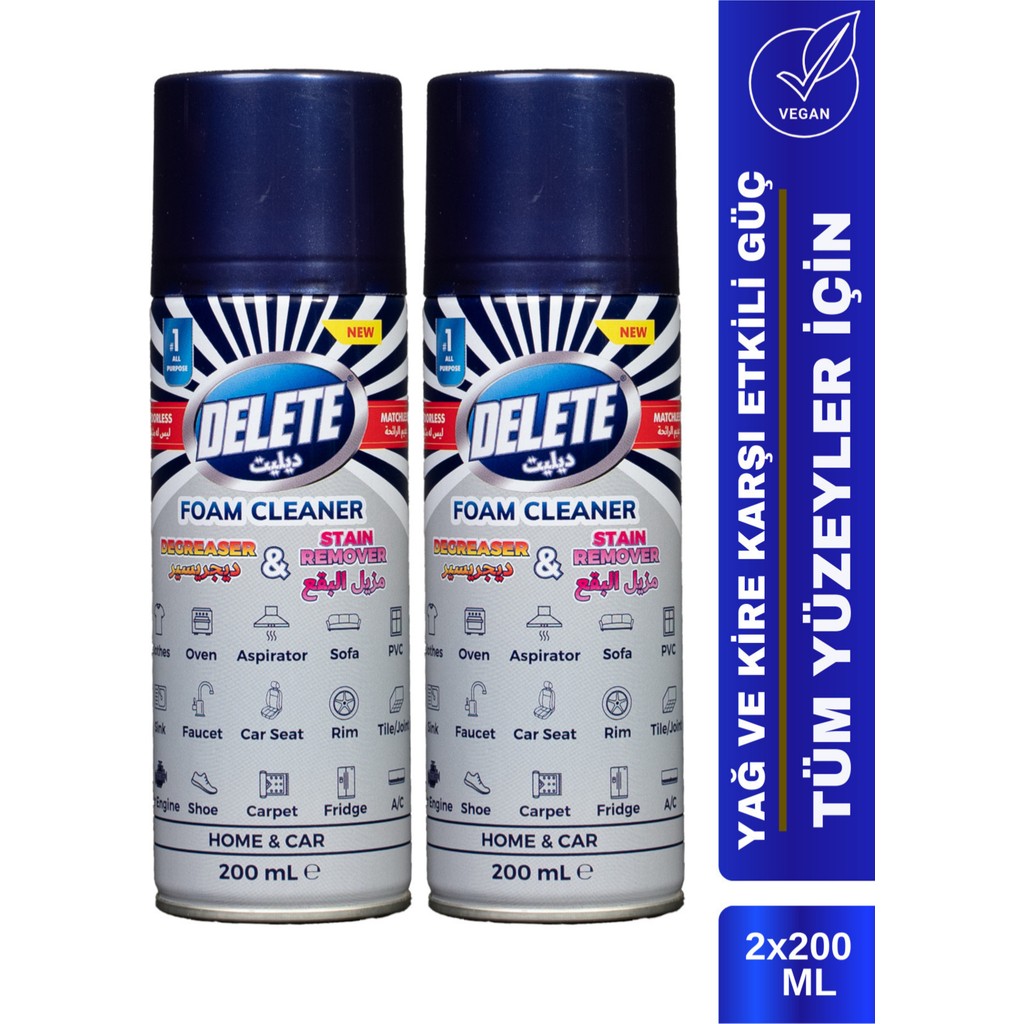 Delete Hızlı ve Etkili Temizlik Köpüğü - Yağ, Kir ve Leke Çözücü, Mutfak, Banyo ve Araçlar Için 2 x 200 ml - 1 Diğer Fiyatı