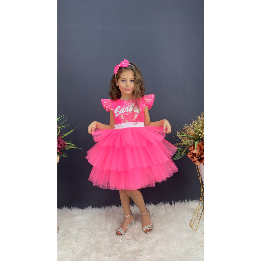 Delfini kids BARBİE TAÇLI DOĞUM GÜNÜ PARTİ ABİYE ELBİSE 8 Yaş Beden Elbise Fiyatı