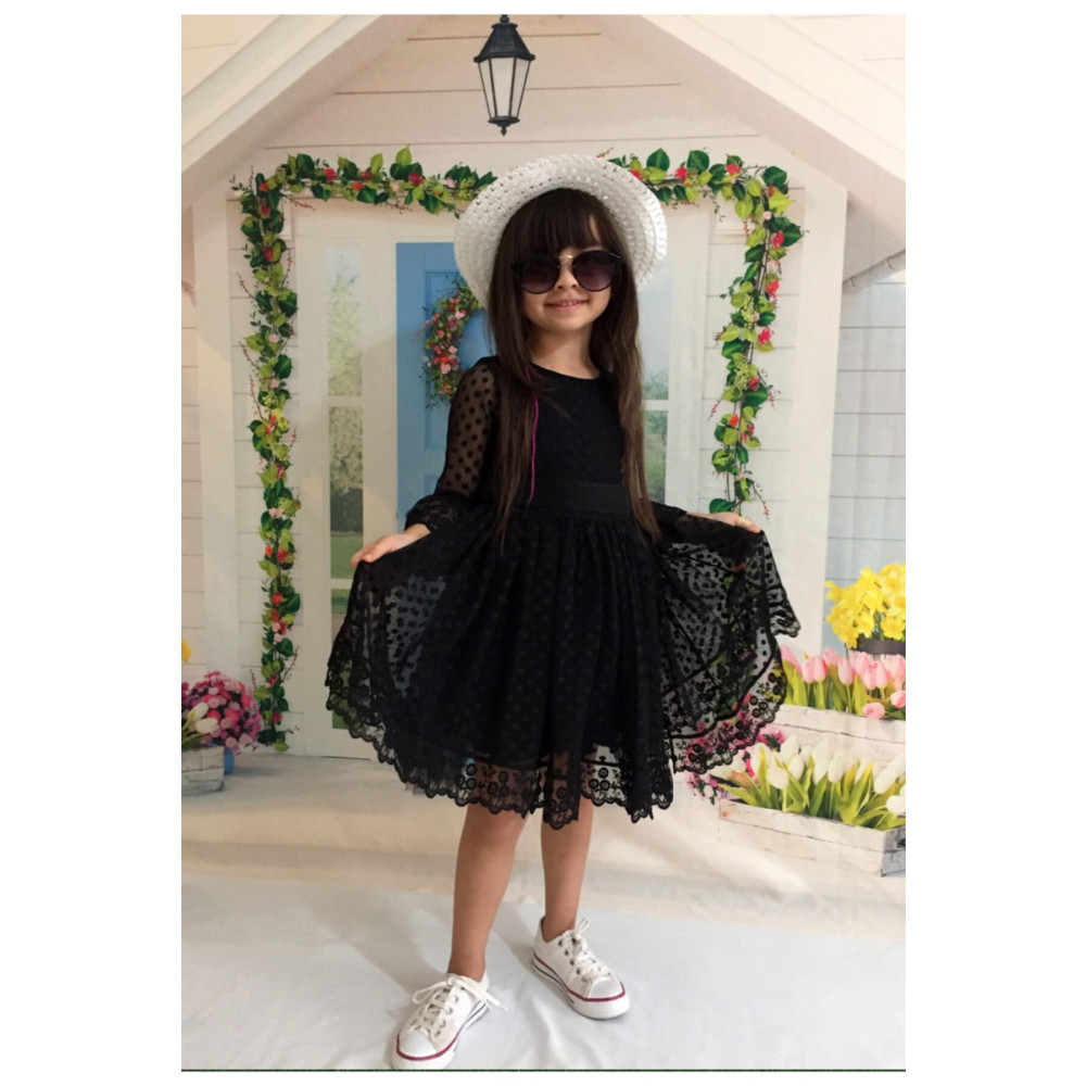 Delfini kids Kız Çoçuk Siyah Şapkalı Güpürlü Prenses Model Elbise 11 Yaş Beden Elbise Fiyatı