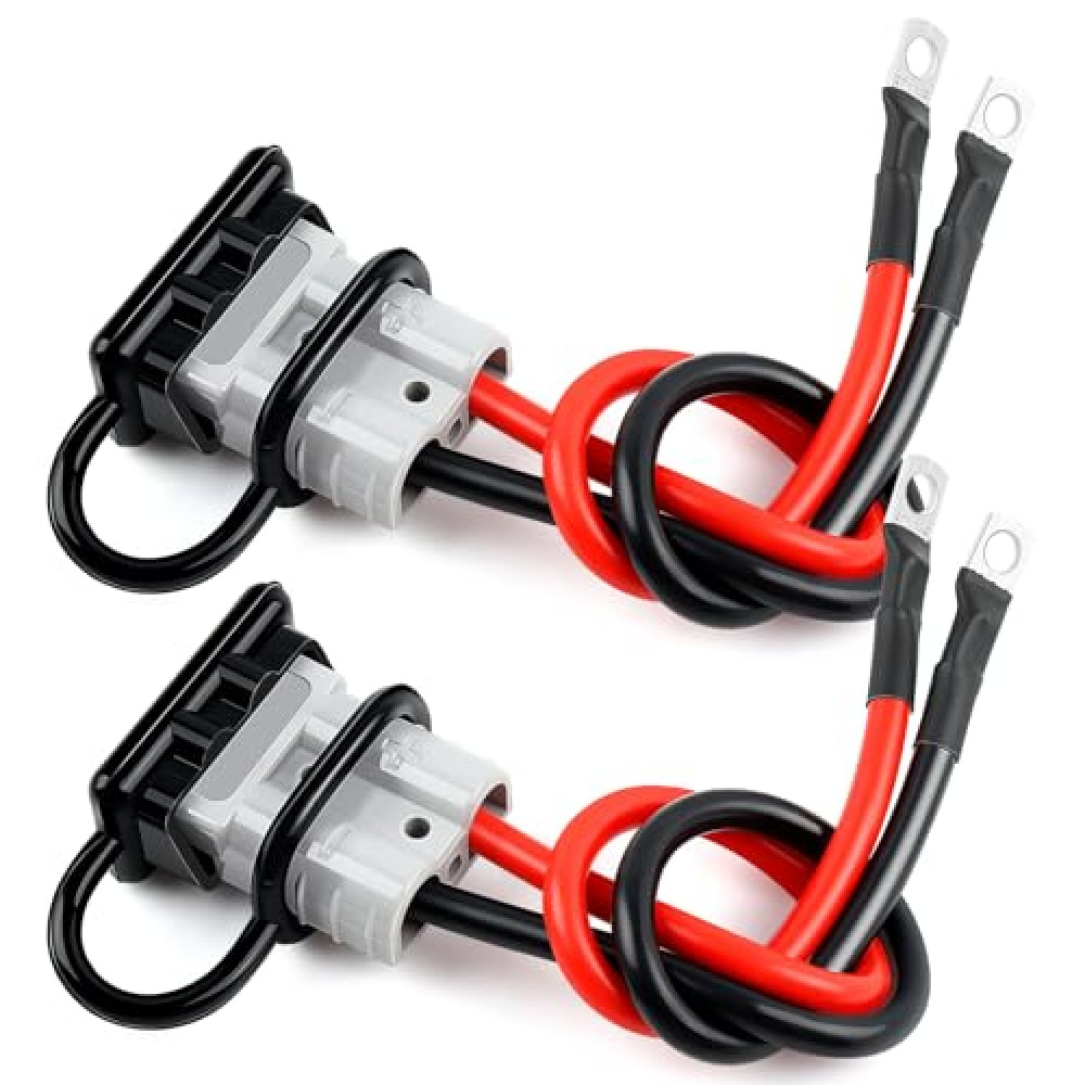 Delgada 50A Battery Quick Connect/Disconnect 6 to 12 Gauge 50Amp Power Connector Plug Kit with 0.98Ft 8AWG Battery Cables and O-Type Terminals for Forklift Winch Trailer