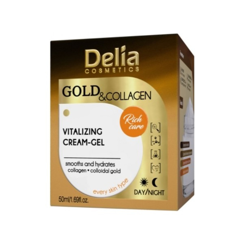 Delia Cosmetics Gold & Collagen Canlandırıcı Gece-Gündüz Jel Yüz Kremi 50ML Anti-Aging / Yaşlanma Karşıtı Fiyatı