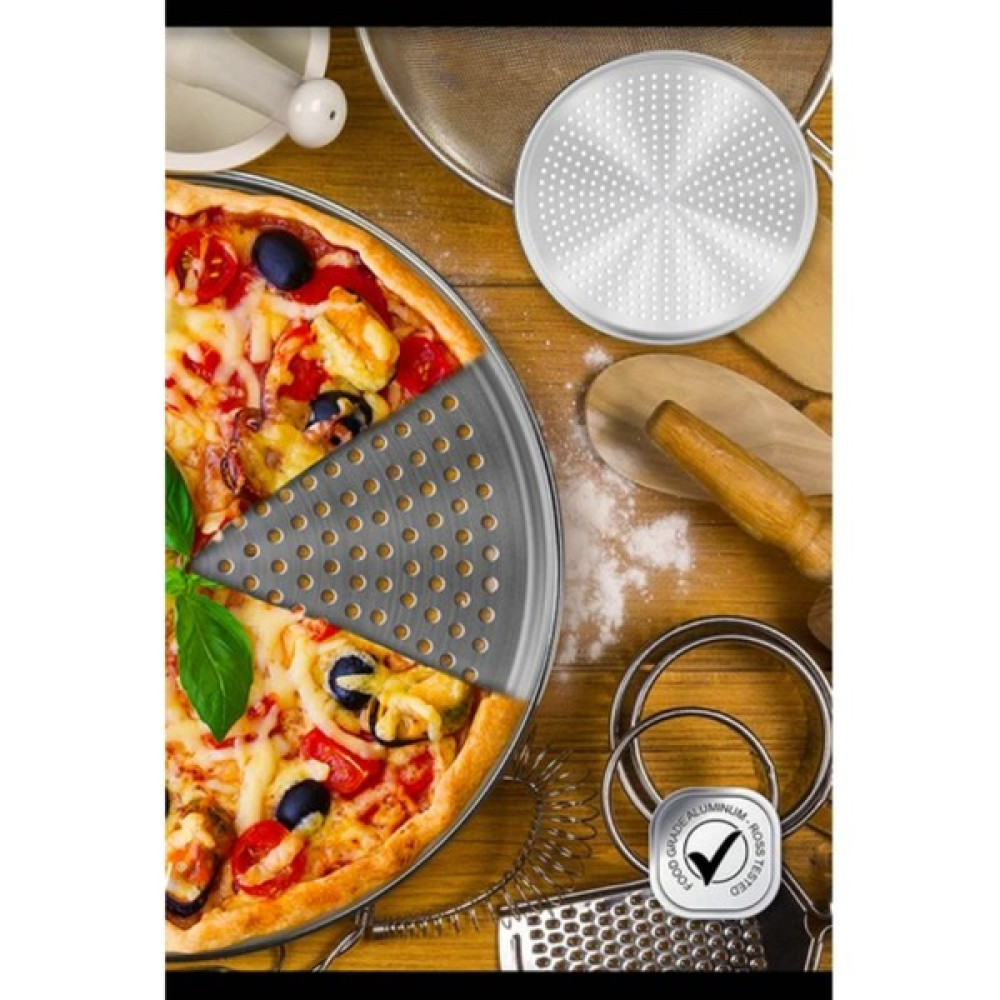 Delikli Lüx Pizza Lahmacun Pişirme Tepsisi - 32 cm - Gümüş Tepsiler / Fırın Kapları Fiyatı