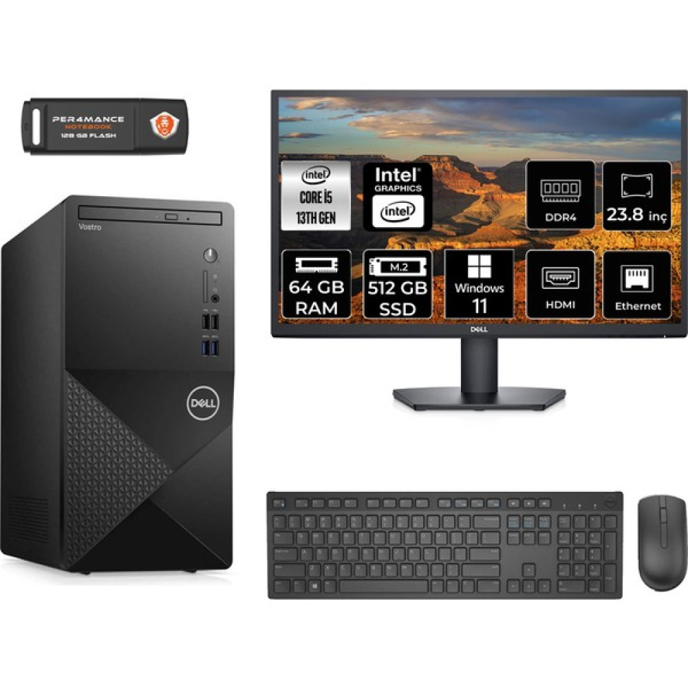 Dell Vostro 3020 Intel Core I5 13400 64GB 512GB SSD 23.8" Fhd Monitör W11H N2046VDT3020MTU Masaüstü Bilgisayar & Per4 USB Bellek N2046VDT3020MTUMNT397 Oto Boyaları Fiyatı