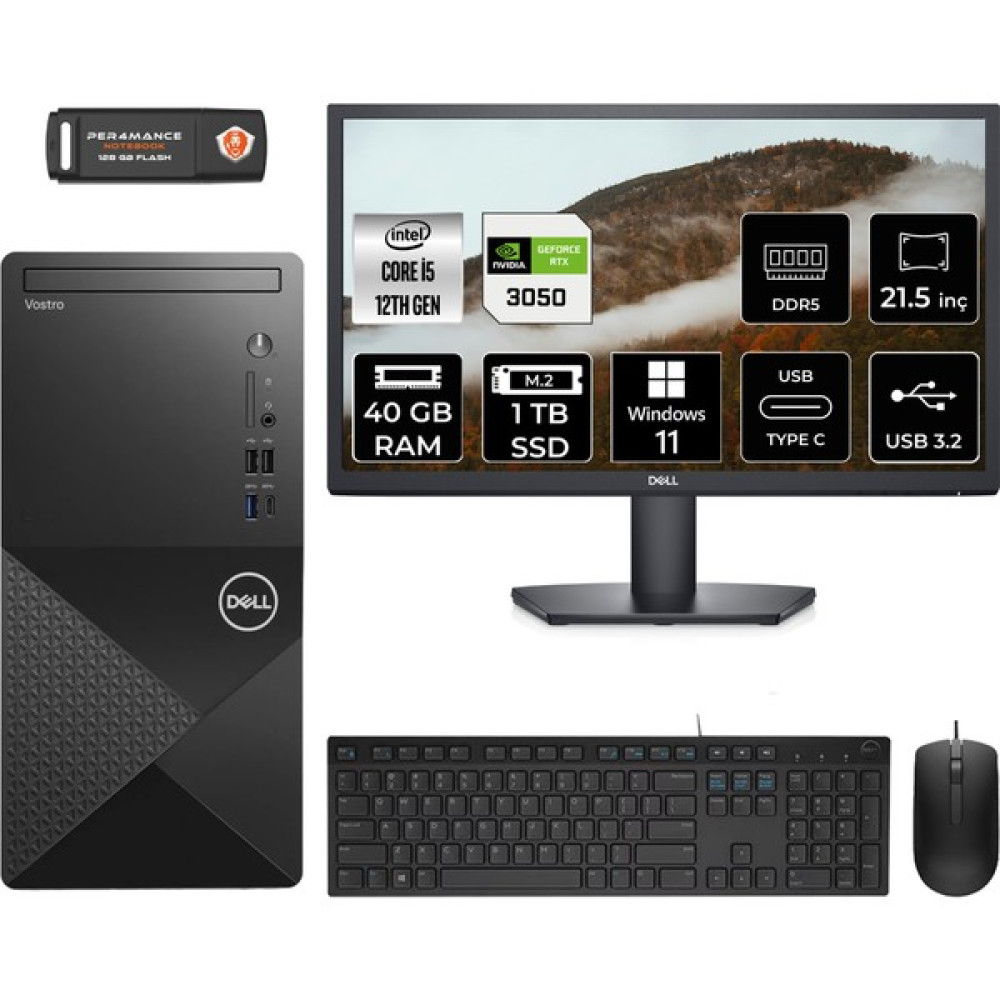 Dell Vostro 3030 Intel Core I5 12400 40GB 1tb SSD RTX3050/6GB 21.5" Fhd Monitör W11P Masaüstü Bilgisayar & Per4 USB Bellek N6004VDT3030MTUMNT3403 Oto Boyaları Fiyatı