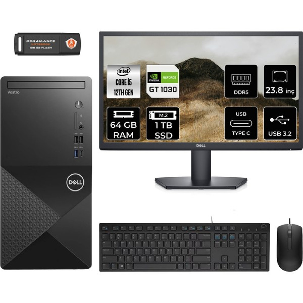 Dell Vostro 3030 Intel Core I5 12400 64GB 1tb SSD GT1030/4GB 23.8" Fhd Monitör Fdos Masaüstü Bilgisayar & Per4 USB Bellek N6004VDT3030MTUMNT1333 Oto Boyaları Fiyatı