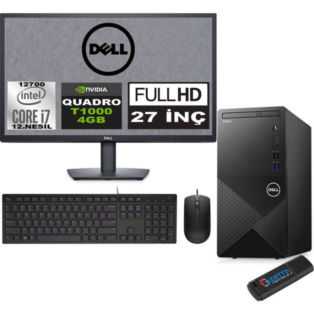 Dell Vostro 3910 mt Intel Core I7 12700 64GB 4tb SSD 27" Fhd Ubuntu Quadro T1000-4GB Masaüstü Bilgisayar 27N3910T1000U30 + Zetta USB Bellek Oto Boyaları Fiyatı