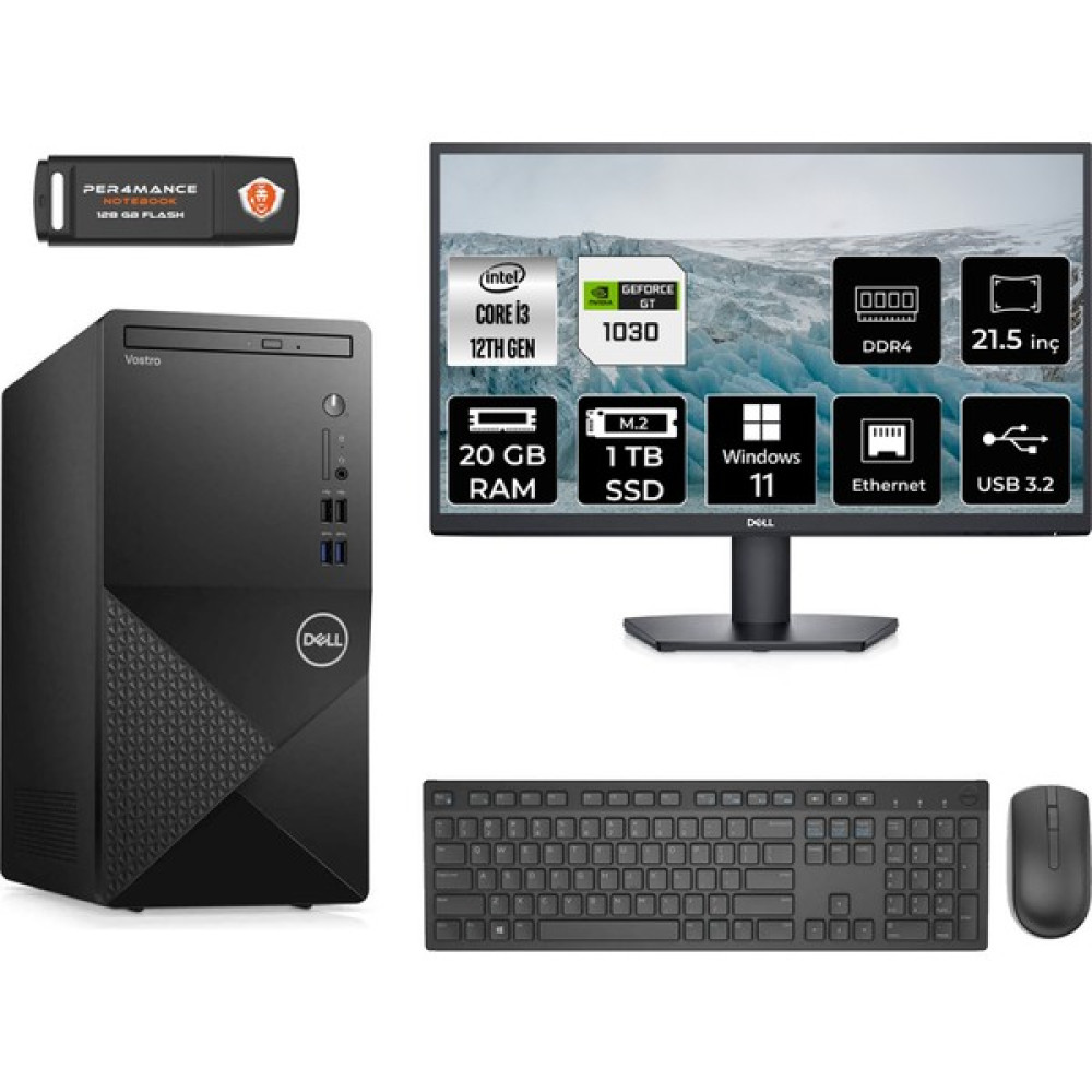 Dell Vostro 3910MT Intel Core I3 12100 20GB 1tb SSD GT1030/4GB 21.5" Fhd Monitör W11P N3563VDT3910 Masaüstü Bilgisayar & Per4 USB Bellek N3563VDT3910MNT3418 Oto Boyaları Fiyatı