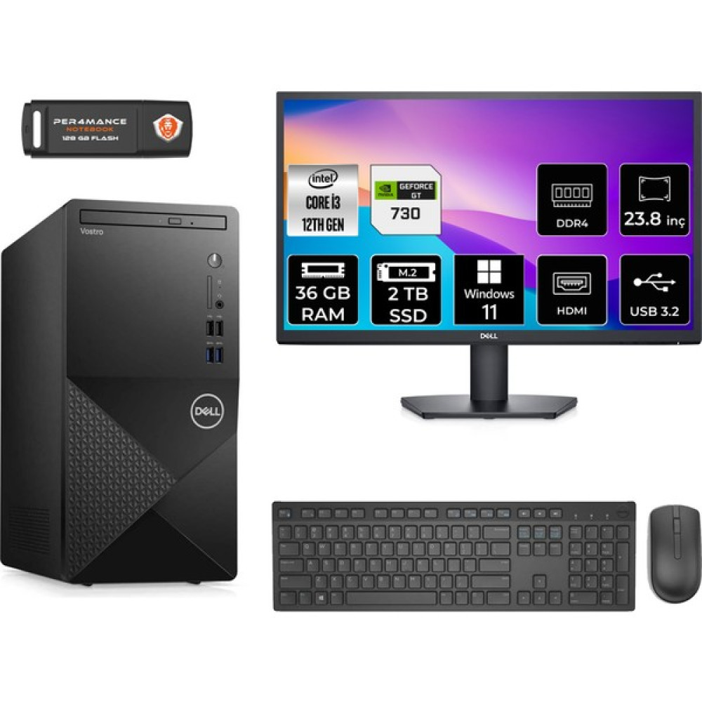 Dell Vostro 3910MT Intel Core I3 12100 36GB 2tb SSD GT730/4GB 23.8" Fhd Monitör W11P N3563VDT3910 Masaüstü Bilgisayar & Per4 USB Bellek N3563VDT3910MNT2434 Oto Boyaları Fiyatı
