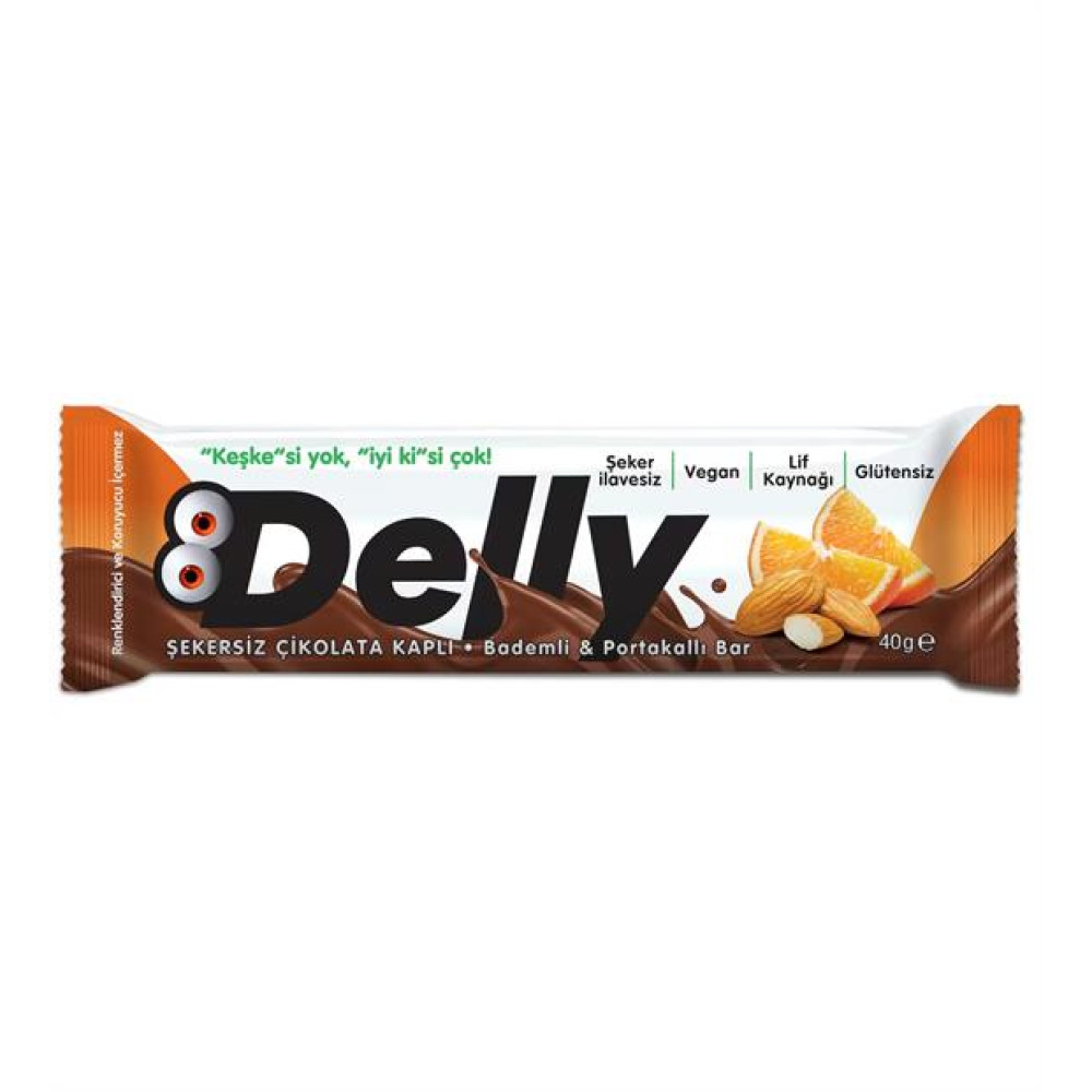 Delly Şekersiz Çikolata Kaplı-Bademli & Portakallı Bar 40 gr Granola ve Bar Fiyatı