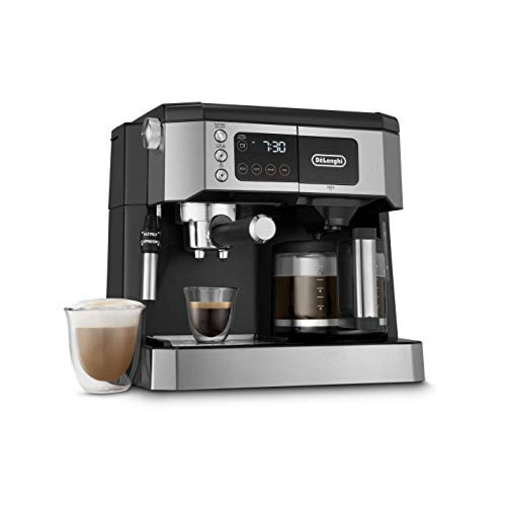 De'Longhi All-in-One Combination Coffee Maker & Espresso Machine + Advanced Adjustable Milk Frother for Cappuccino & Latte + Glass Coffee Pot 10-Cup, Black, COM532M