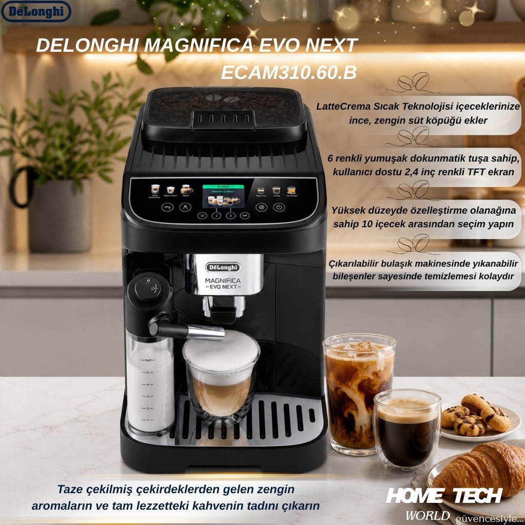 Delonghi Magnifica Evo Next, ECAM310.60.B Tam Otomatik Espresso Kahve Makinesi - Siyah Kahve Makineleri Fiyatı