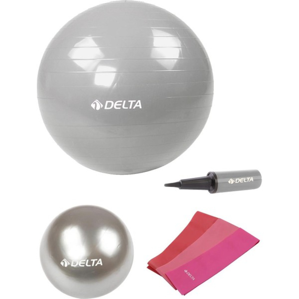 Delta 65 Cm-20 cm Pilates Topu 3'lü Pilates Bandı Egzersiz Direnç Lastiği Pilates Topu Pompası Seti - Gri Oto Boyaları Fiyatı