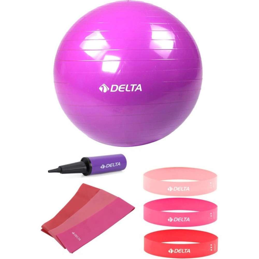Delta 75 cm Pilates Topu 3'lü Pilates Bandı 3'lü Squat Bandı Direnç Lastiği Şişirme Pompası Seti - Mor Oto Boyaları Fiyatı