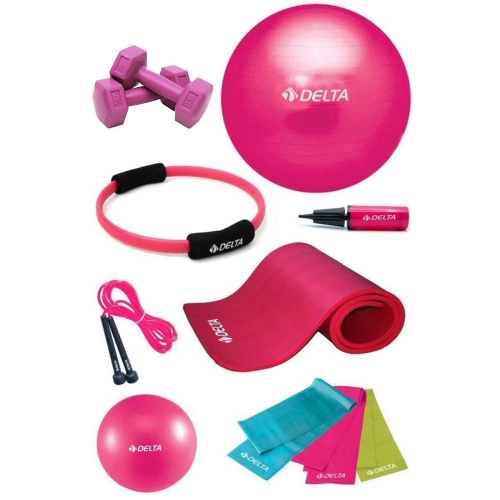 Delta Pilates Seti 65 Ana & 20 Cm Denge Topu 10 Mm Minderi Çemberi 3lü Direnç Bandı 1 Kg Dambıl atlama ipi Pilates Fiyatı