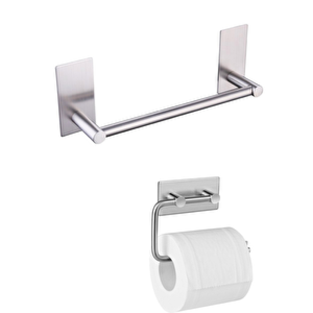 DELTAHOME Paslanmaz Çelik 30cm Havluluk Ve Tuvalet Kağıtlığı Set - Yapışkanlı Bant İle Anında Kolay Montaj - Vida Yok Delmek Yok! Havluluk Fiyatı