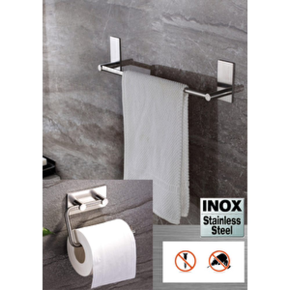 DELTAHOME Paslanmaz Çelik 40cm Havluluk Ve Tuvalet Kağıtlığı Set - Yapışkanlı Bant İle Anında Kolay Montaj - Vida Yok Delmek Yok! Havluluk Fiyatı