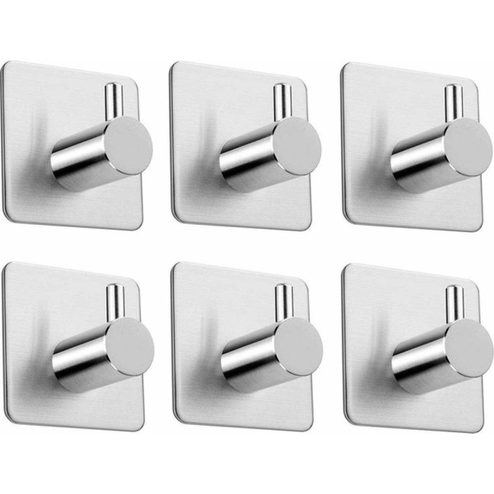 Deltahome Paslanmaz Çelik 6 Adet Tek Topuzlu Askılık Set -- Inox -- Yapışkanlı Sistem - Gri Banyo Askılık Fiyatı