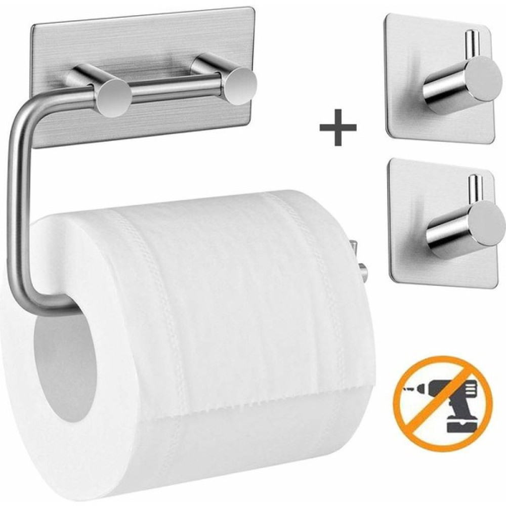 DELTAHOME Paslanmaz Çelik Tuvalet Kağıtlığı Aparatı + 2 Askılık - Kendinden Yapışkanlı montaj - Vida Yok! Banyo Askılık Fiyatı
