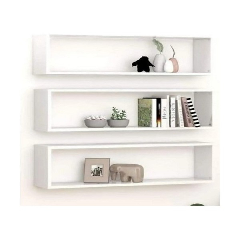Deluxe Wood Duvar Rafı 3 Lü Beyaz Kitaplık Demonte Kitaplık Fiyatı