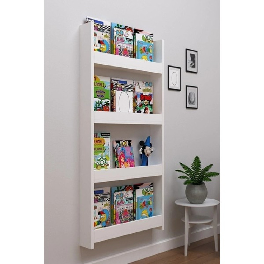 Deluxe Wood Montessori 120 × 70 Çocuk Odası Eğitici Kitaplık Ahşap Duvara Monte 4 Raflı Beyaz Büyük Kitaplık Duvar Rafı Fiyatı