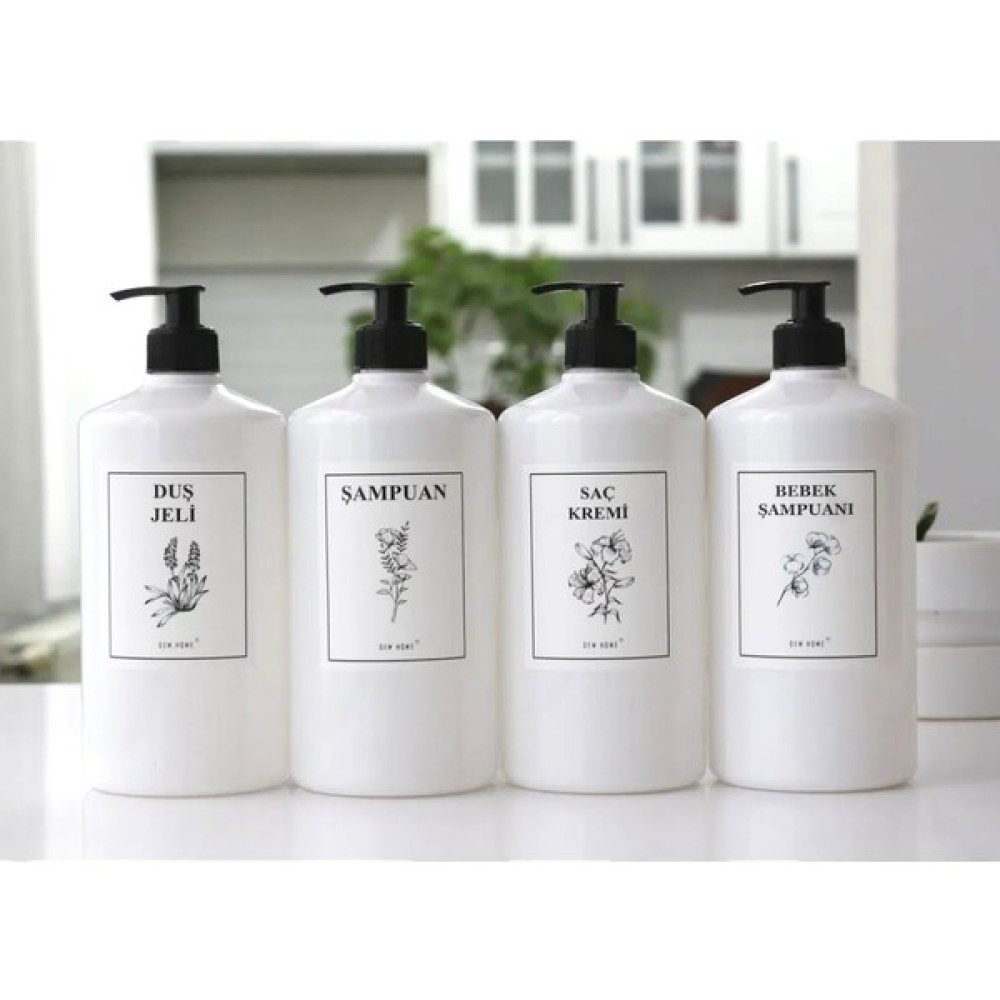 Dem Home 4 Lü Siyah Kapaklı Beyaz Plastik Mutfak & Banyo Düzenleyici 4 Lü Sabunluk Şişe Seti 1000 ml Sabunluk Fiyatı