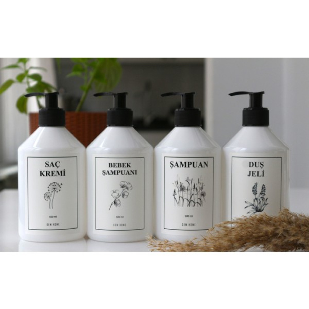 Dem Home Siyah Kapaklı Beyaz Plastik Mutfak & Banyo Düzenleyici 4'lü Sabunluk Şişe Seti 500 ml Sabunluk Fiyatı