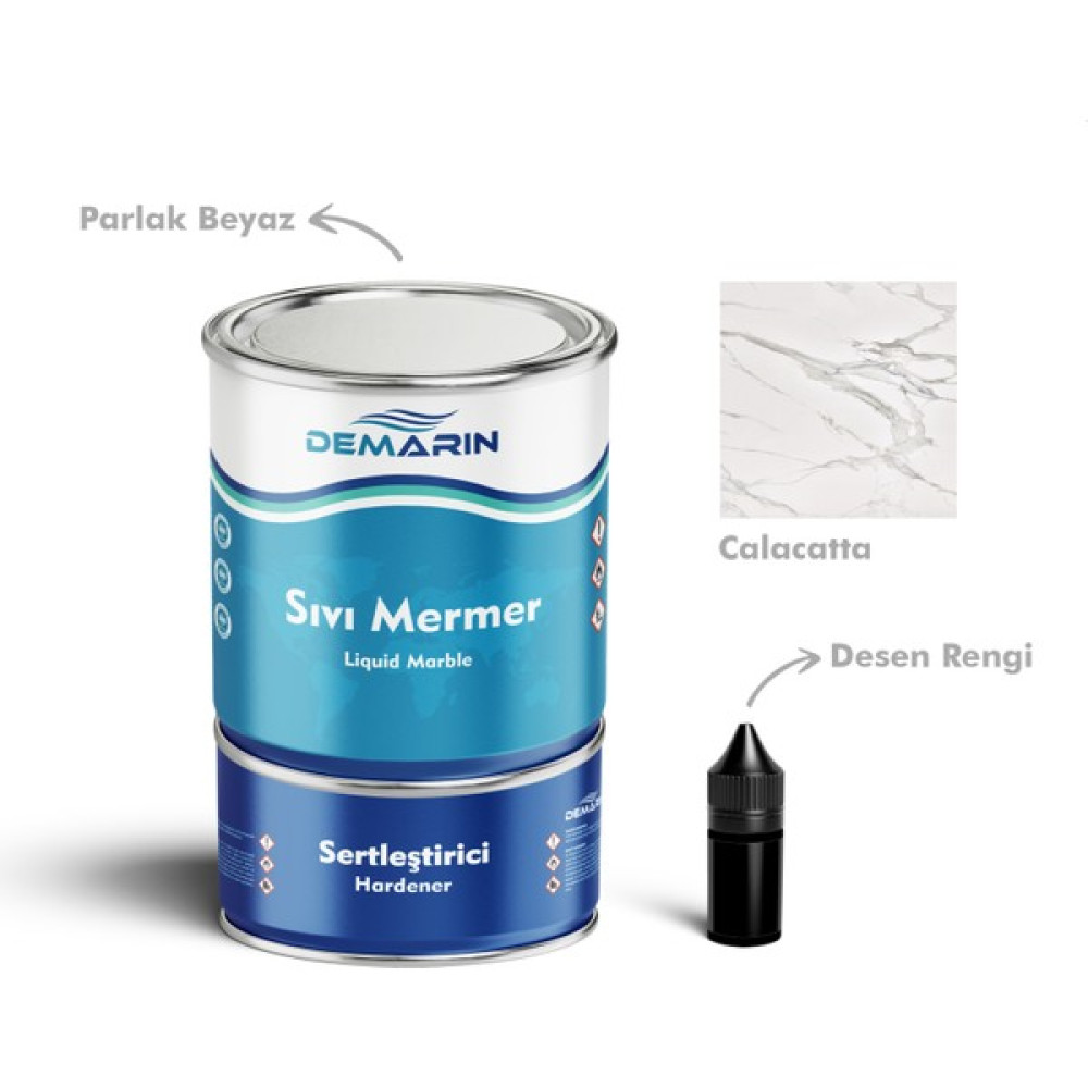 Demarin Çift Bileşenli Solventsiz Sıvı Mermer, Liquid Marble 1kg - - Boya Malzemeleri Fiyatı