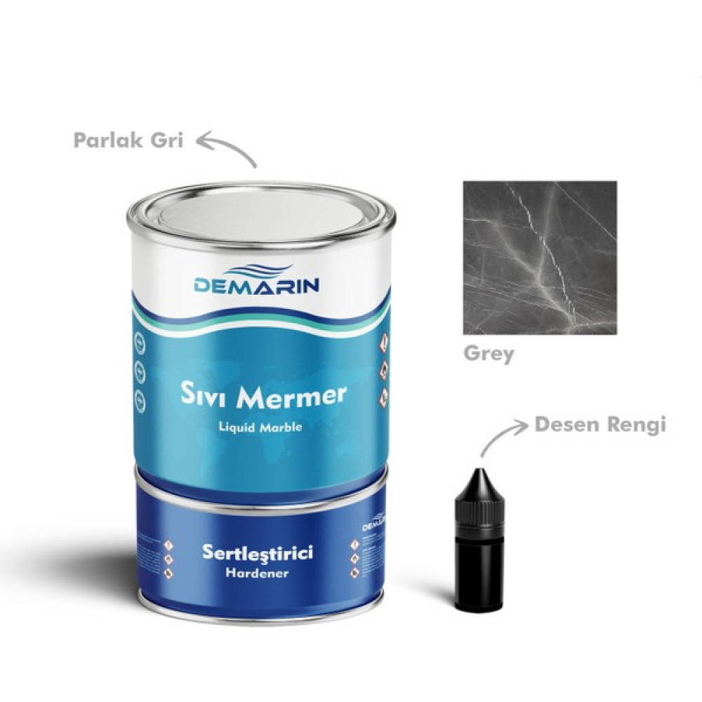 Demarin Çift Bileşenli Solventsiz Sıvı Mermer, Liquid Marble 1kg - Gri Boya Malzemeleri Fiyatı