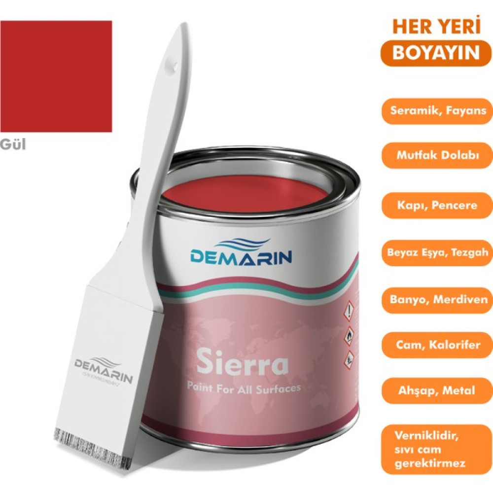 Demarin Her Şeyi Boyayan Sierra Tek Bileşen Fayans, Tezgah, Seramik, Mobilya, Zemin Boyası - 1 Kg - Gül İç Cephe Duvar Boyası Fiyatı