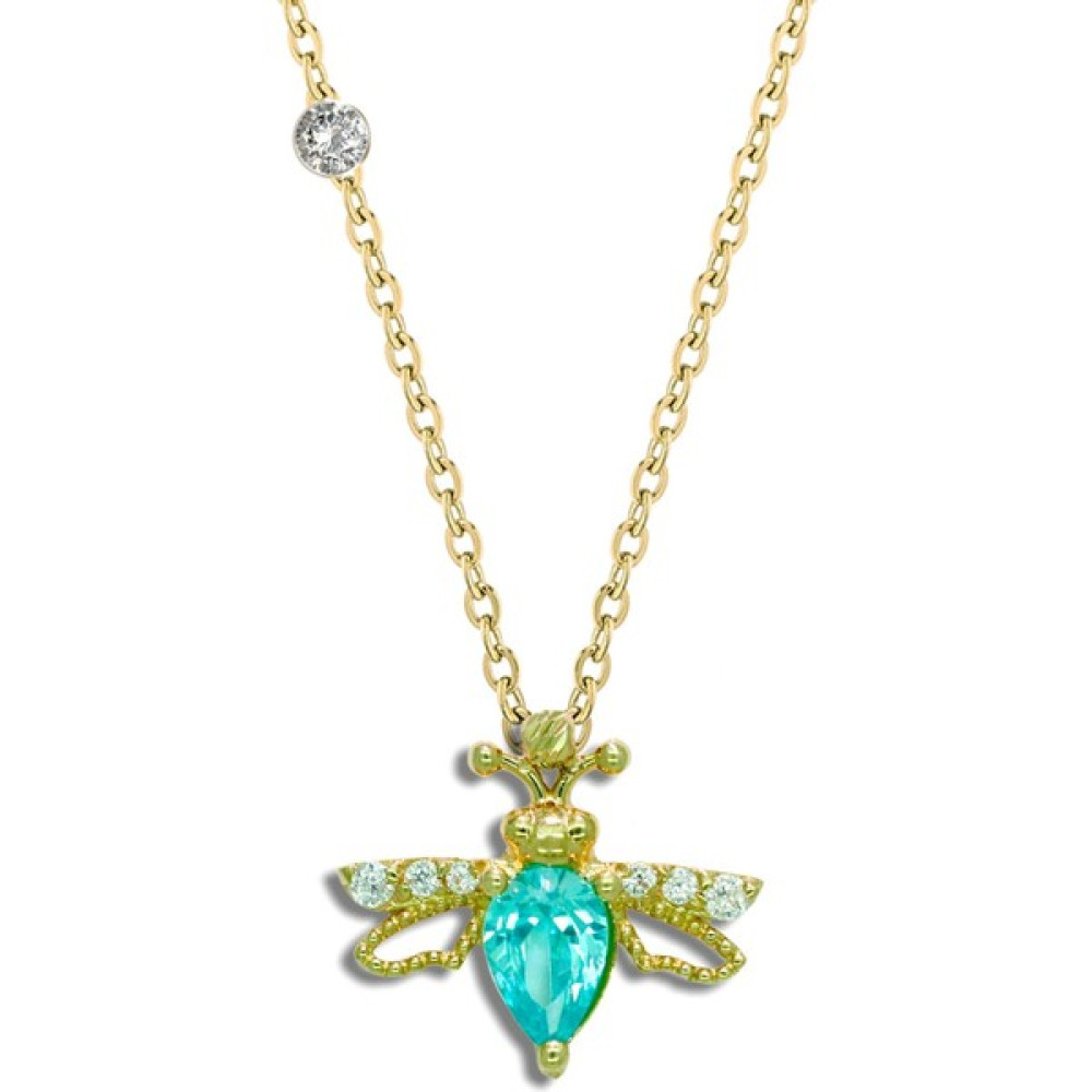 Demasgold Pırlantalı 14 Ayar Arı Aquamarine Rengi Kolye - Renkli Altın Kolye Fiyatı