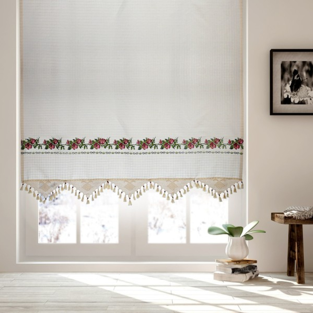 Demirhan Perde Pamuklu Kırmızı Kanaviçeli Buldan Işi Otantik Perde - 100 x 120 cm Tül Perde Fiyatı