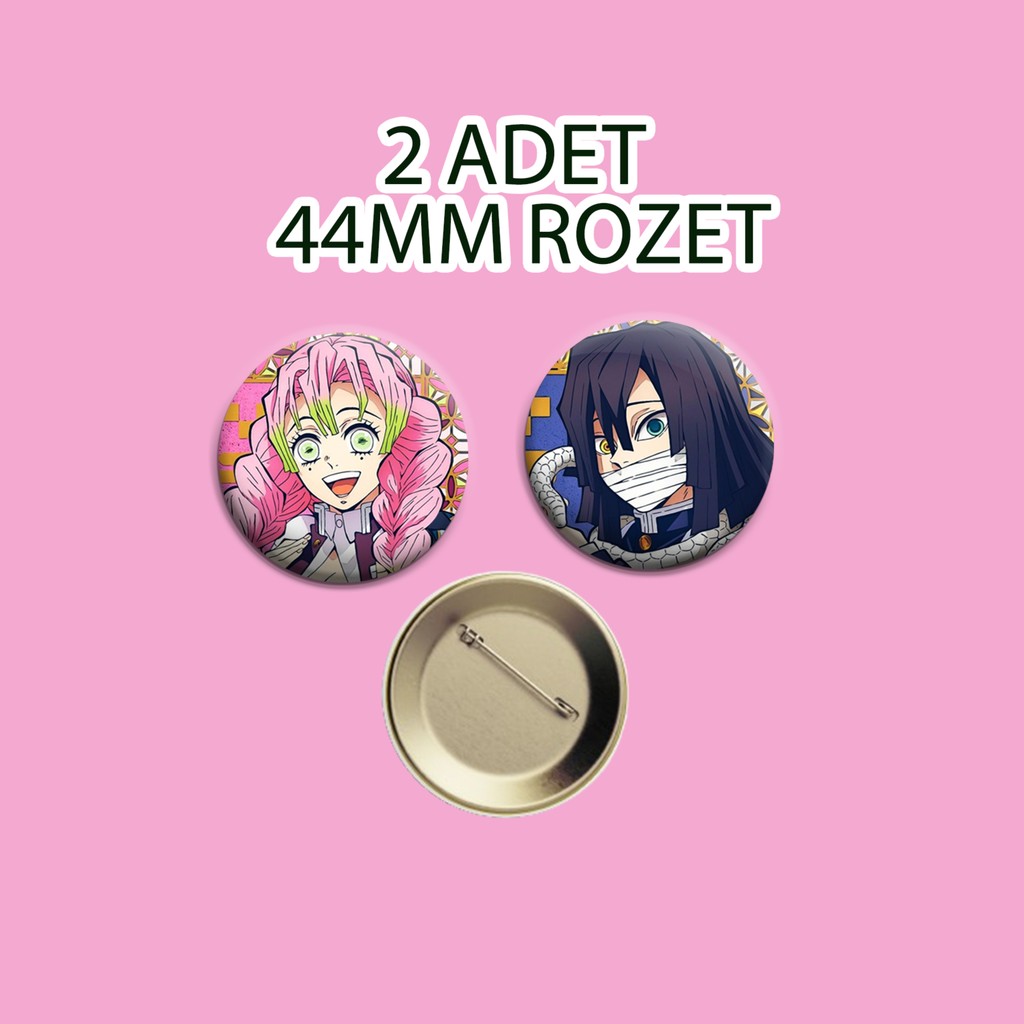 Demon Slayer Mitsuri Kanroji Obanai Iguro 2 Adet Rozet Seti 44MM - Iğneli Buton Rozet Diğer Fiyatı