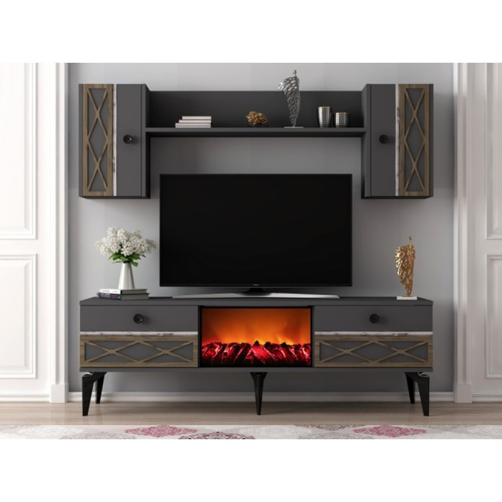 Demonte Decor Allegro Şömineli Tv Ünitesi Takımı Antrasit-Gümüş - Antrasit - Gümüş Tv Ünitesi / Sehpası Fiyatı