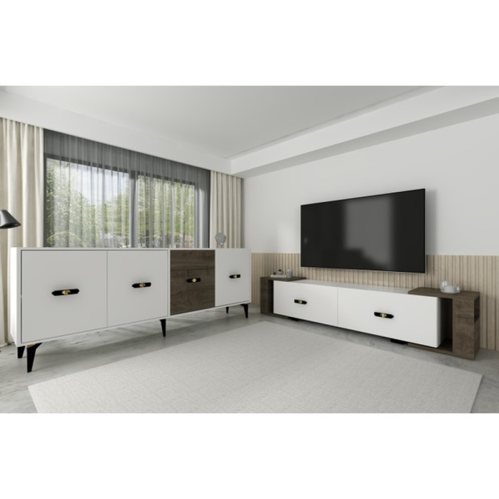 Demonte Decor Cherrydd Konsol (KX180),Tv Sehpası 2'li Salon Takımı Beyaz-Ceviz - Beyaz - Ceviz Tv Ünitesi / Sehpası Fiyatı