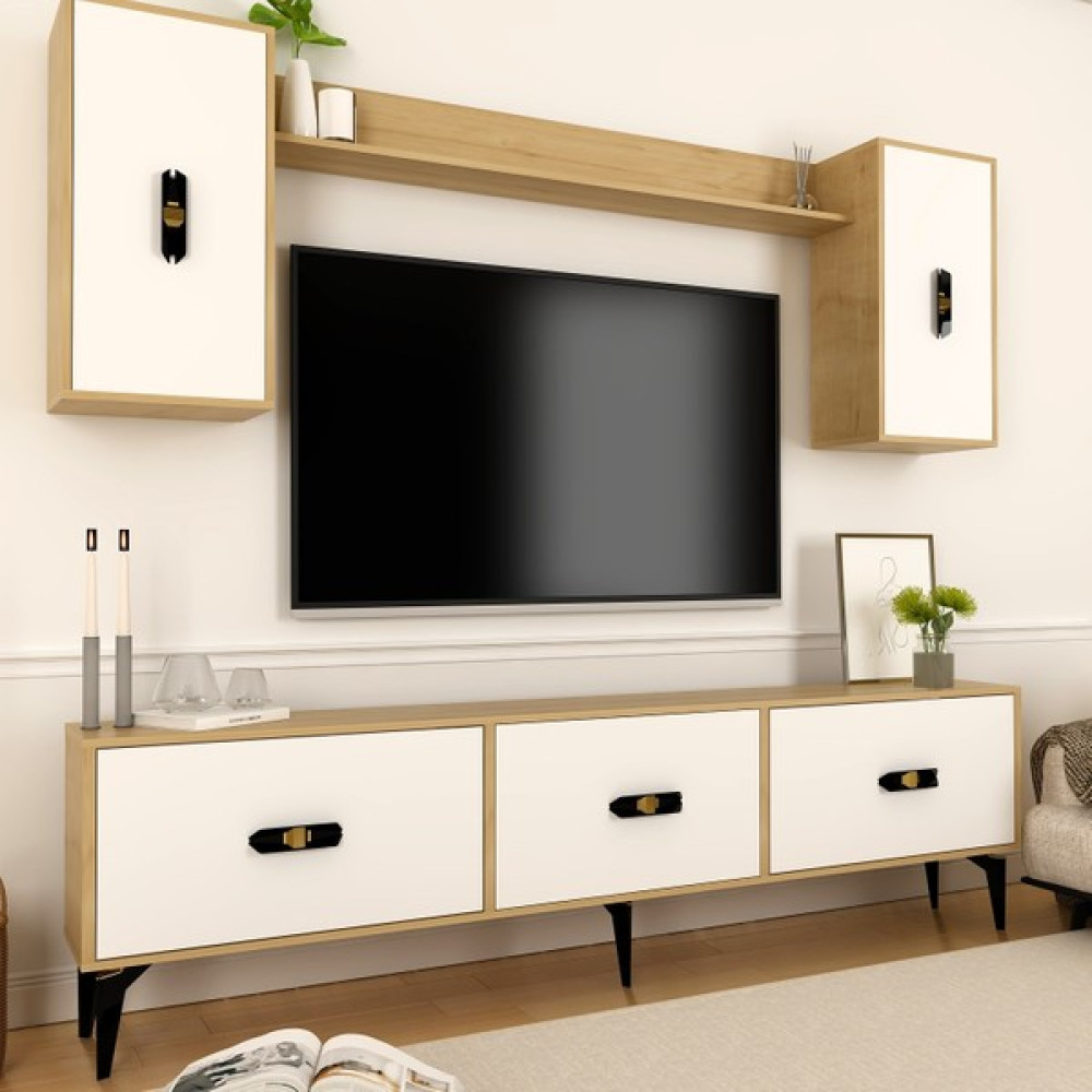 Demonte Decor Hira 180 cm Tv Ünitesi Takımı Safirmeşe-Beyaz - Beyaz - Safir Meşe Tv Ünitesi / Sehpası Fiyatı