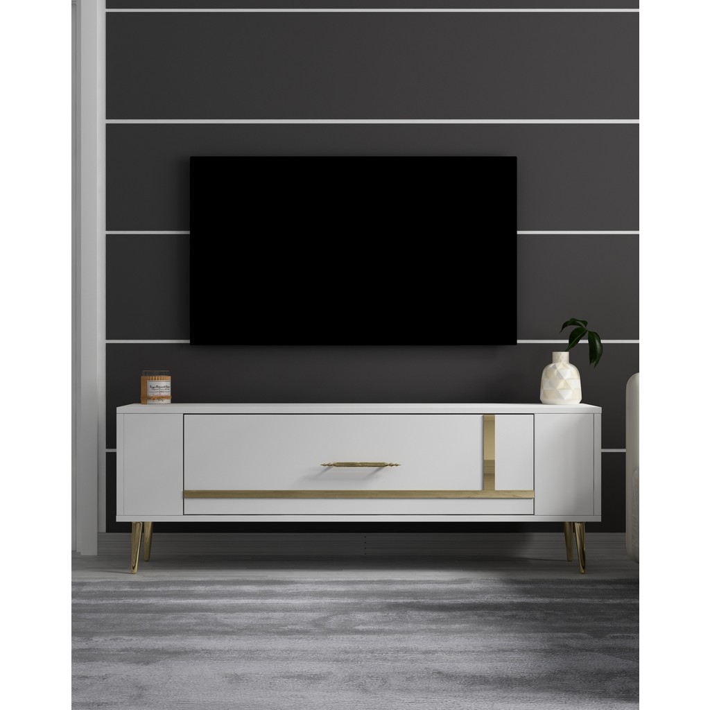 Demonte Decor RETROP1DD Tv Sehpası Beyaz-Altın - Beyaz - Altın Diğer Fiyatı