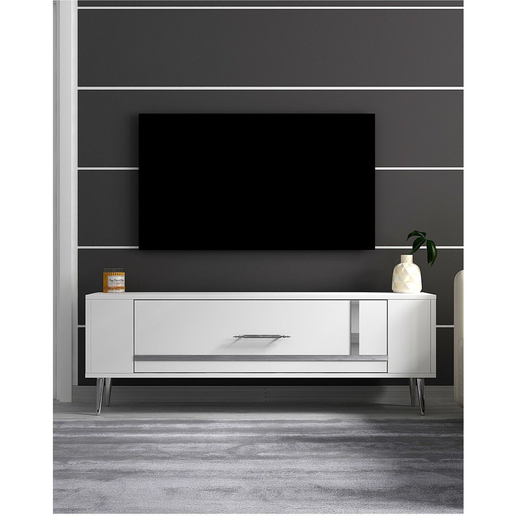Demonte Decor RETROP1DD Tv Sehpası - Beyaz - Gümüş Diğer Fiyatı