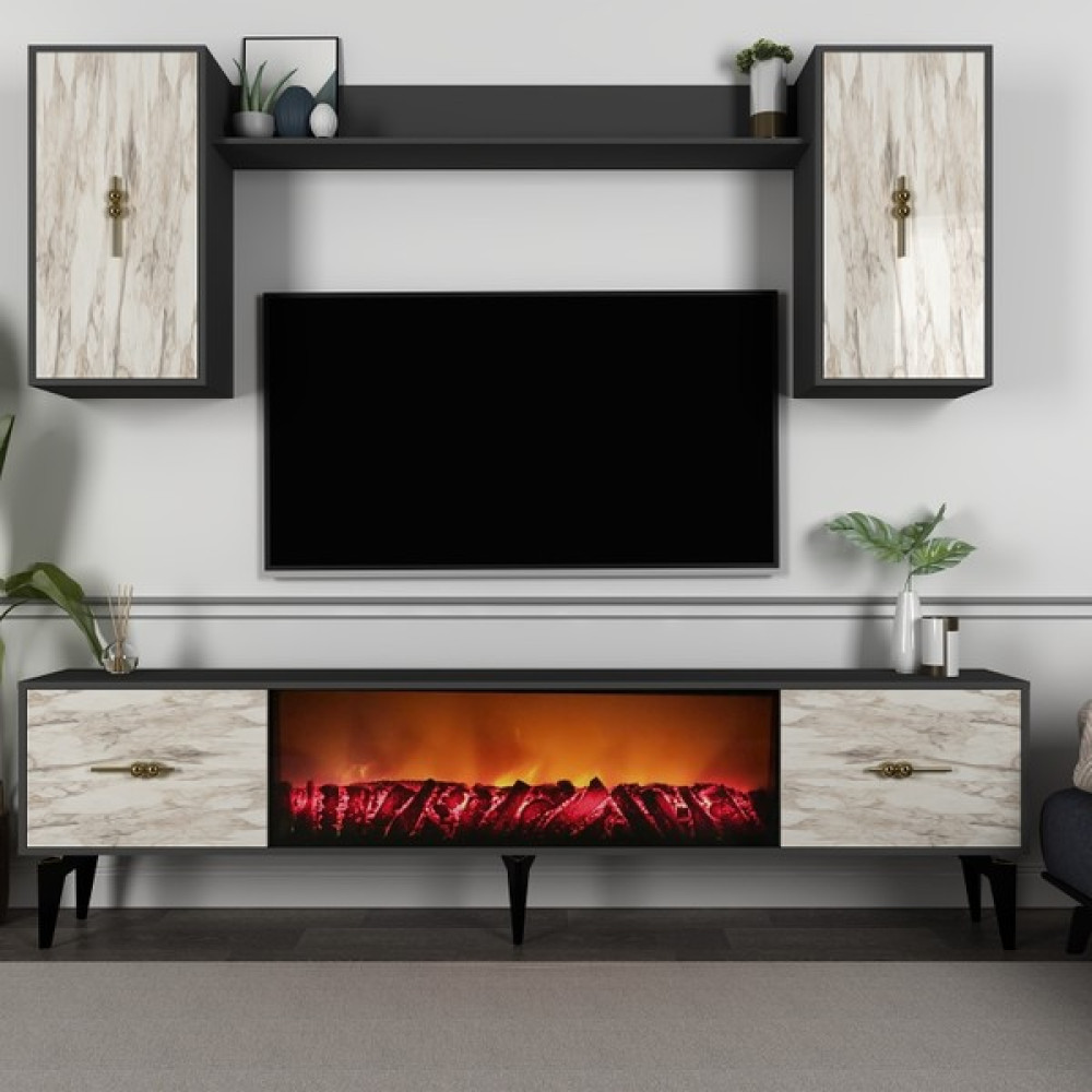 Demonte Decor Sinta 180 cm Şömineli (B) Tv Ünitesi Takımı antrasit-efesmermer - Efes Mermer - Antrasit Tv Ünitesi / Sehpası Fiyatı