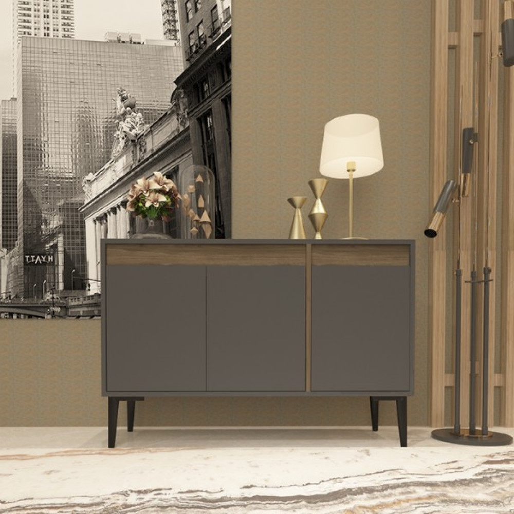 Demonte Dekor 3 Kapaklı Asude Konsol Antrasit-Ceviz - 120 x 40 x75 cm - Ceviz Konsol Mobilya Fiyatı