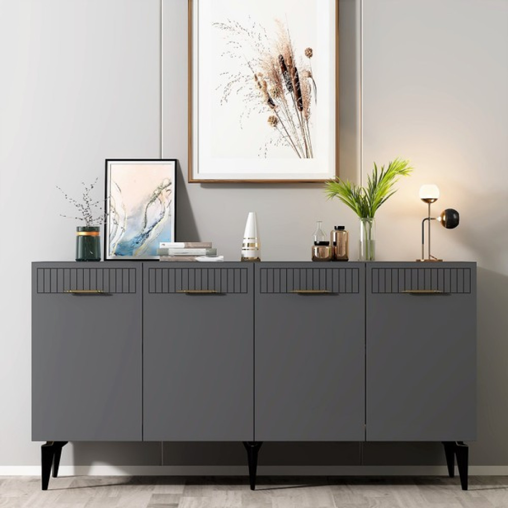 Demonte Dekor 4 Kapaklı Alvin Konsol Antrasit-Antrasit - 150 x 40 x 80 cm Konsol Mobilya Fiyatı