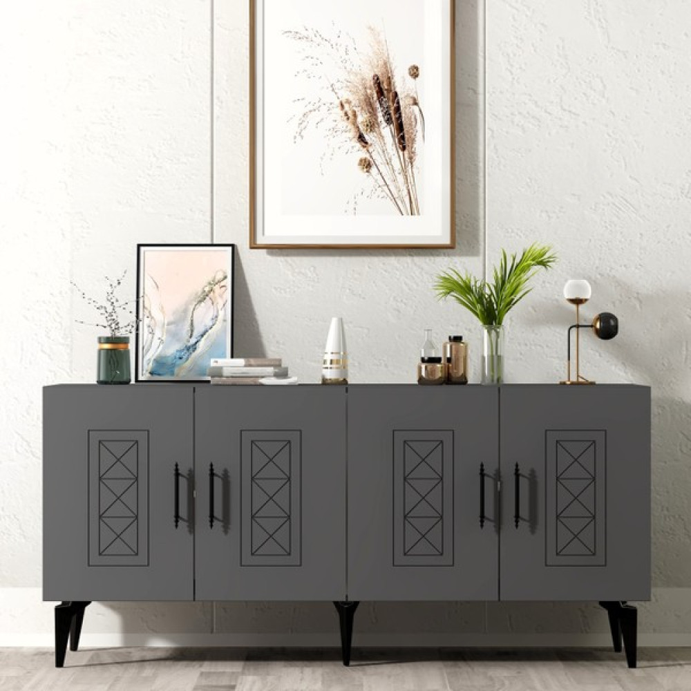 Demonte Dekor 4 Kapaklı Shumen Konsol Antrasit-Antrasit - 150 x 35 x 80 cm - Gri Konsol Mobilya Fiyatı