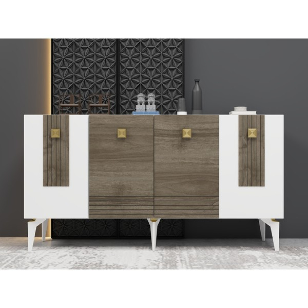 Demonte Dekor Luna Konsol 4 Kapaklı 4 Raflı Ceviz - Beyaz - 150 x 40 x 80 cm Konsol Mobilya Fiyatı