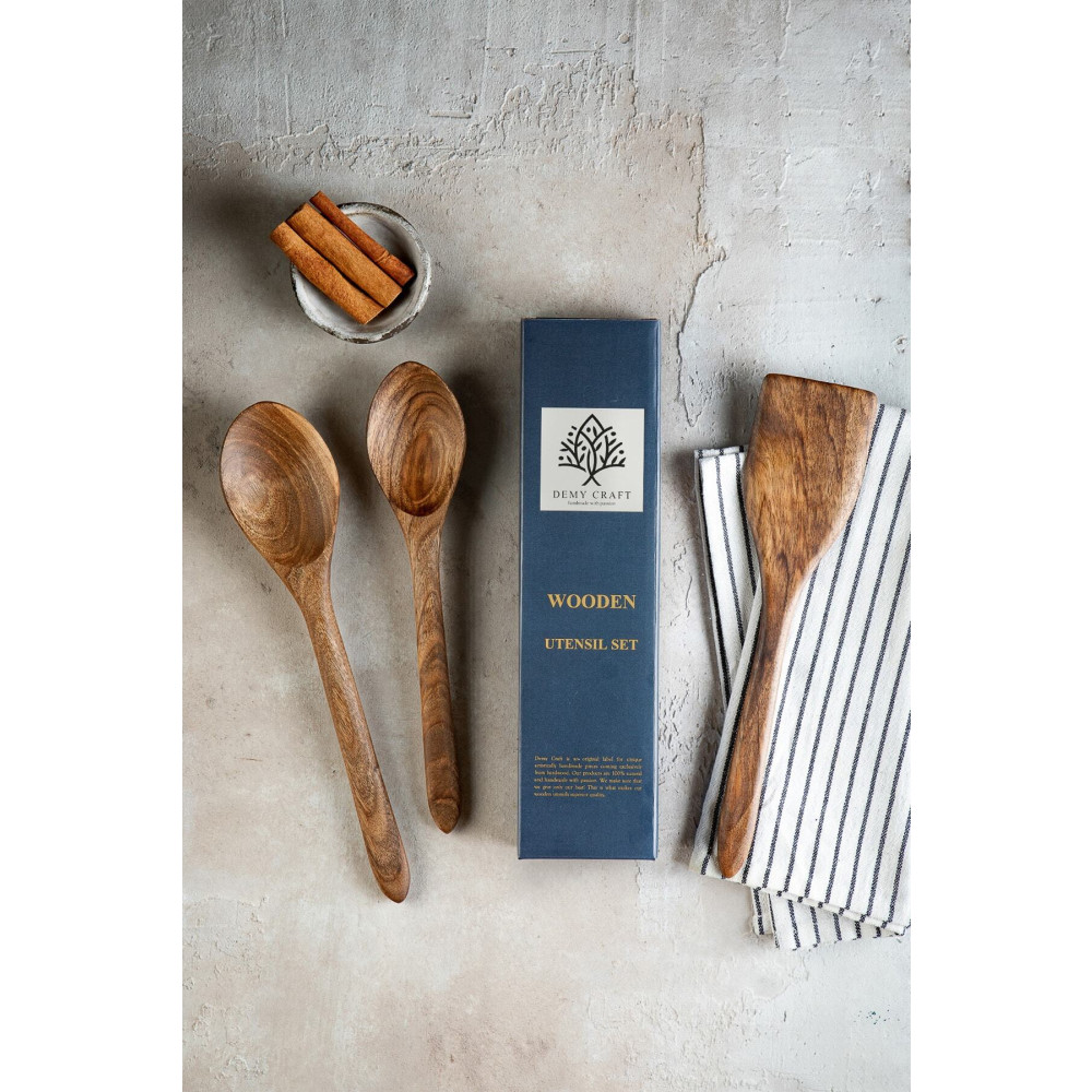 Demy Craft Ceviz Ağacı El Yapımı Tahta Kaşık Ve Spatula Seti 30 Cm. Çatal / Kaşık / Bıçak Takımları Fiyatı