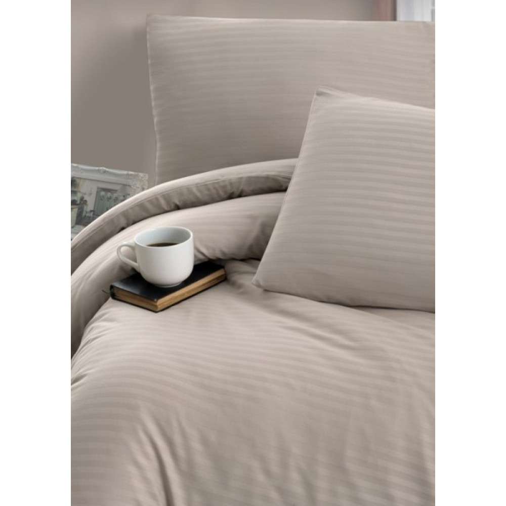 Deneme Zamanı Kapiçino krem çizgili saten nevresim takımı 2 yastık kılıflı - 200 x 220 cm - Cappuccino Nevresim Takımı Fiyatı