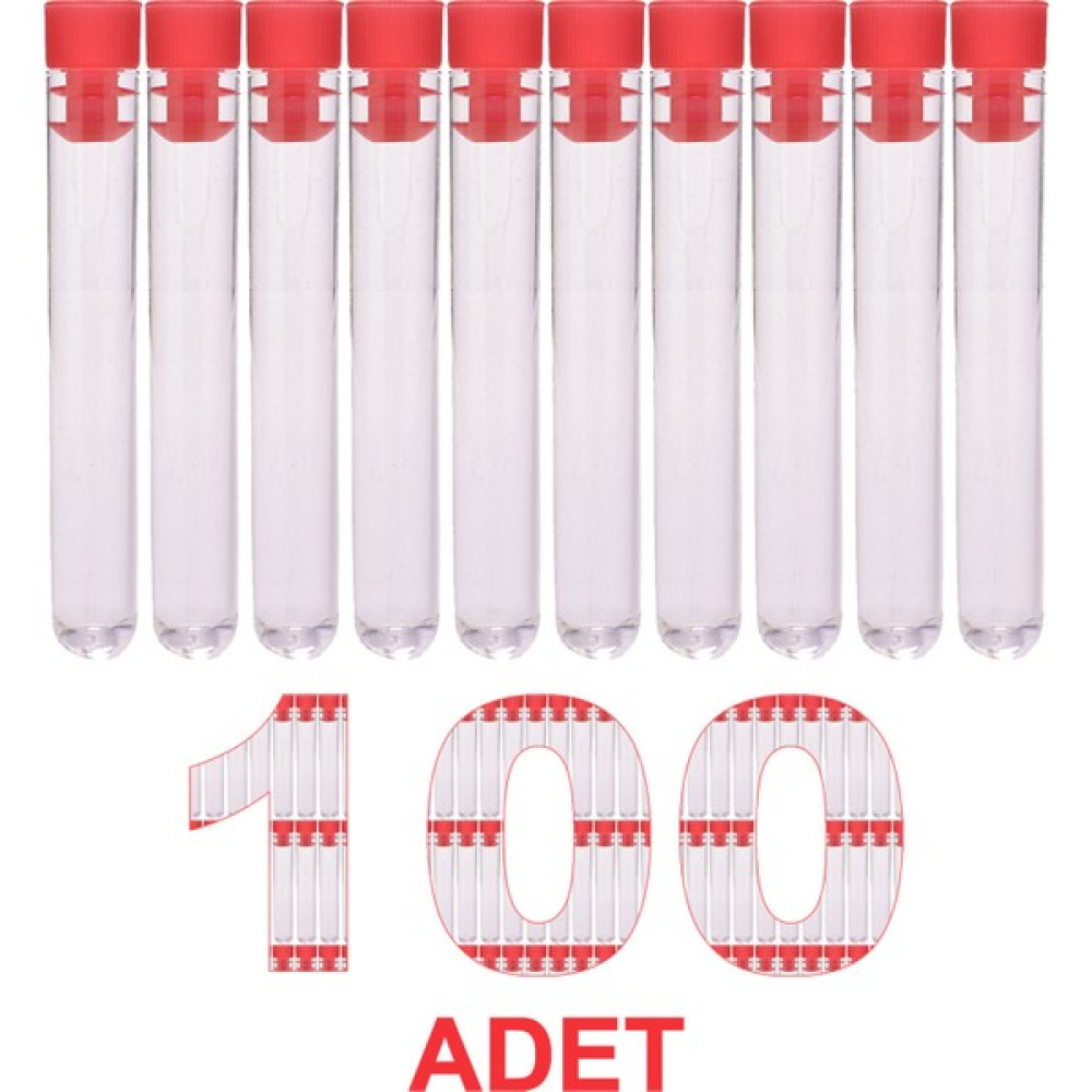 Deney Tüpü 16X100 mm / Plastik - Dibi Yuvarlak Kapaklı x 100 Adet Okul Malzemeleri Fiyatı