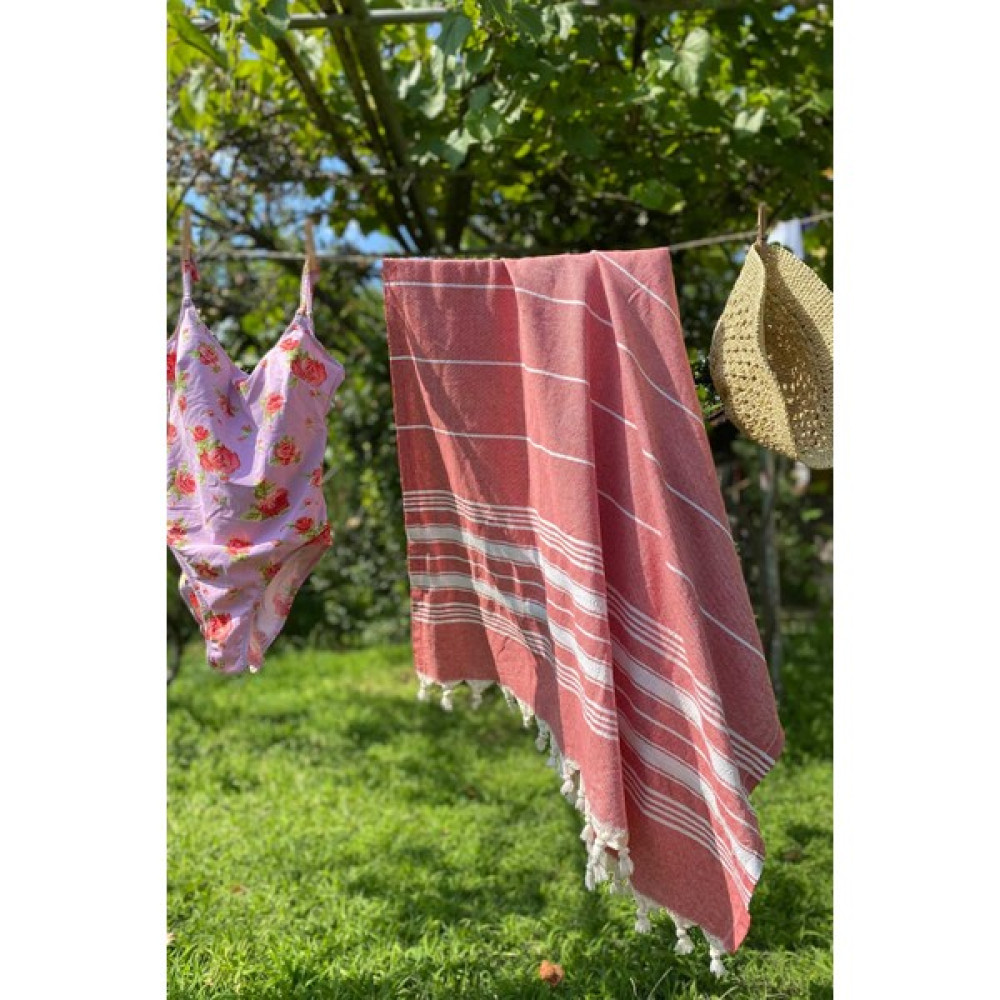 Denia Home Peştemal Havlu Ezghi - Kırmızı - 100 x 180 cm Peştamal Fiyatı
