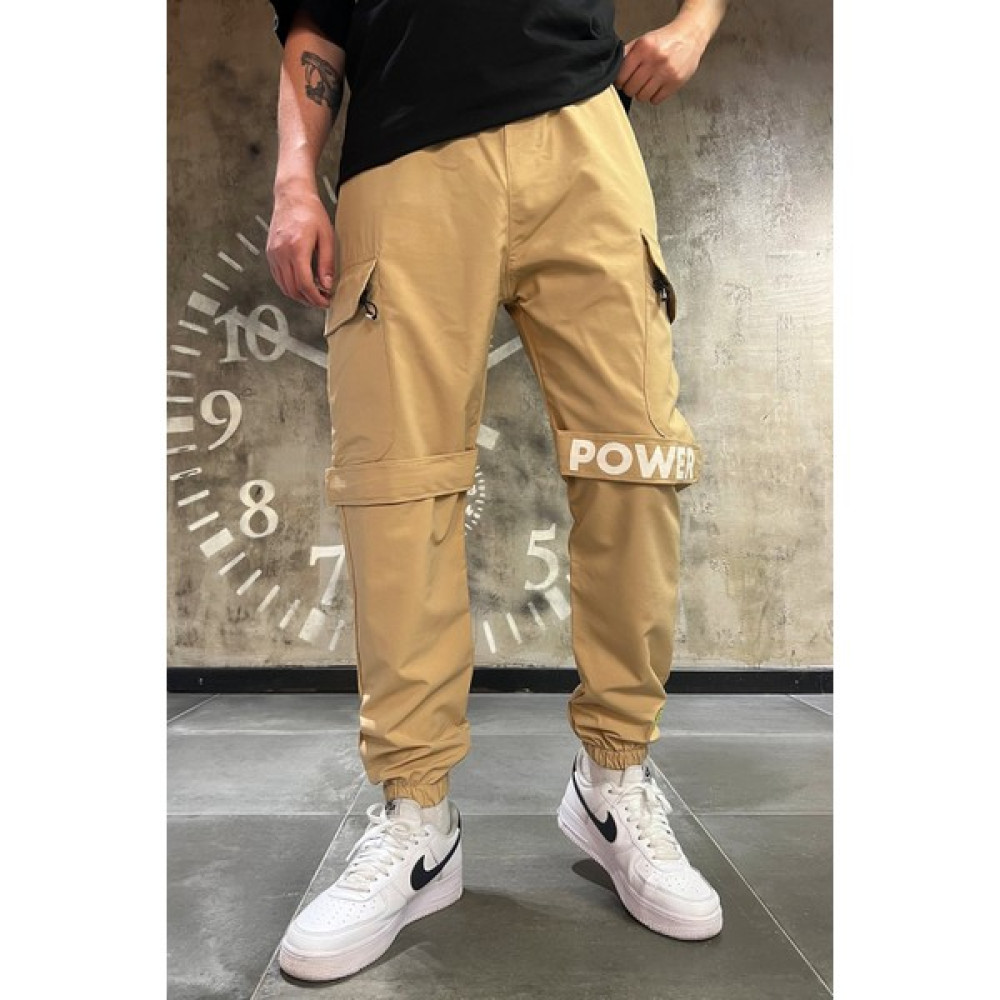Denim Republic Erkek Bej Power Baskılı Naylon Paraşüt Kumaş Kargo Jogger Pantolon Erkek Pantolon Fiyatı